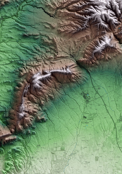 Mapa artístico del relieve de Figuerola del Camp, al Alt Camp, con 15 km de entorno y base topográfica ICGC