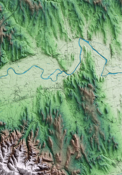 Mapa artístico del relieve de Flaçà, al Gironès, con 15 km de entorno y base topográfica ICGC