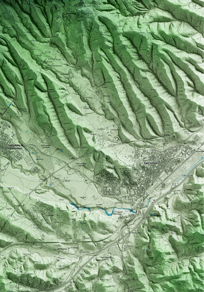 Mapa artístico del relieve de Fogars de Montclús, al Vallès Oriental, con 15 km de entorno y base topográfica ICGC. Detalle de la zona inferior derecha.