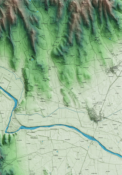 Mapa artístico del relieve de Foixà, al Baix Empordà, con 15 km de entorno y base topográfica ICGC. Detalle de la zona superior derecha.
