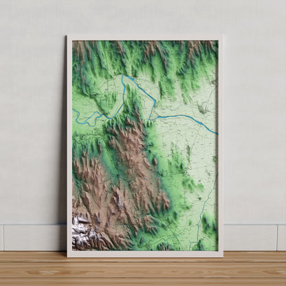 Mapa artístico del relieve de Foixà, al Baix Empordà, con 15 km de entorno y base topográfica ICGC. Presentación enmarcada.