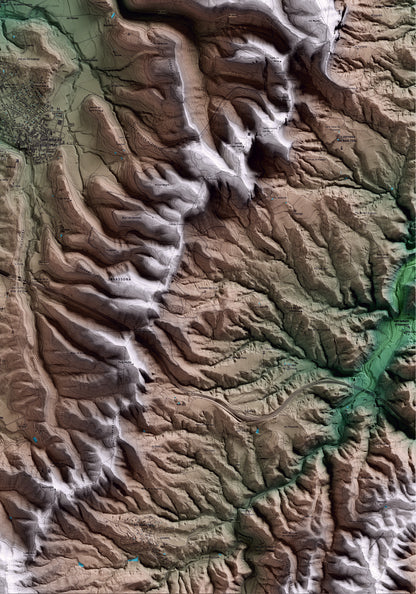 Mapa artístico del relieve de Folgueroles, a Osona, con 15 km de entorno y base topográfica ICGC. Detalle de la zona inferior derecha.