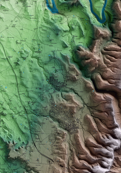 Mapa artístico del relieve de Folgueroles, a Osona, con 15 km de entorno y base topográfica ICGC. Detalle de la zona central.