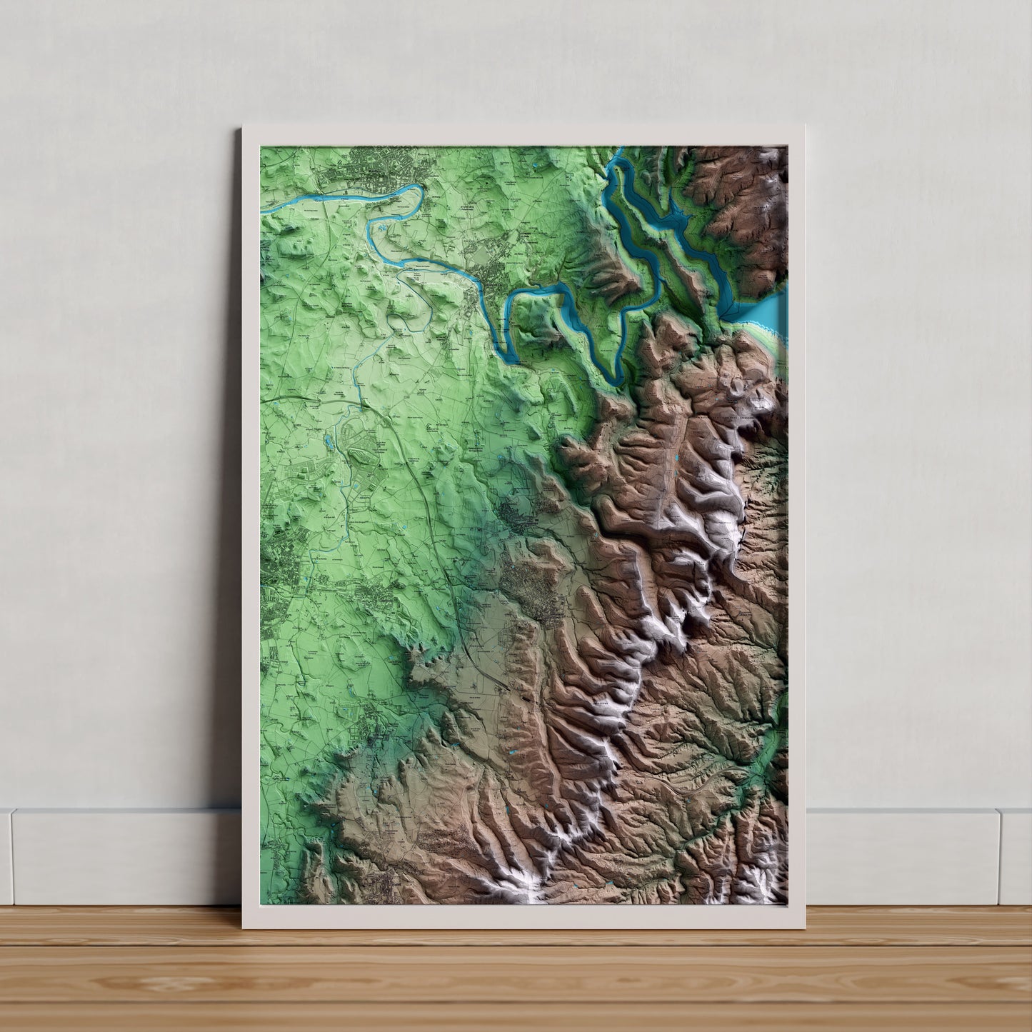 Mapa artístico del relieve de Folgueroles, a Osona, con 15 km de entorno y base topográfica ICGC. Presentación enmarcada.