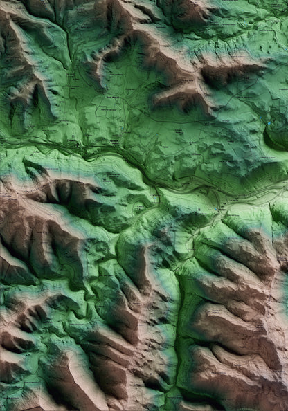 Mapa artístico del relieve de Fonollosa, al Bages, con 15 km de entorno y base topográfica ICGC. Detalle de la zona inferior izquierda.
