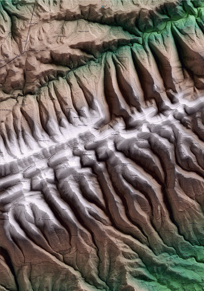 Mapa artístico del relieve de Fonollosa, al Bages, con 15 km de entorno y base topográfica ICGC. Detalle de la zona superior izquierda.