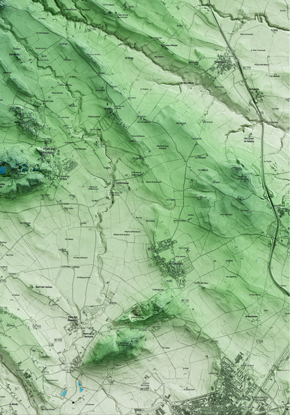 Mapa artístico del relieve de Font-rubí, al Alt Penedès, con 15 km de entorno y base topográfica ICGC. Detalle de la zona inferior derecha.