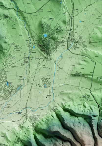 Mapa artístico del relieve de Fontanals de Cerdanya, a la Cerdanya, con 15 km de entorno y base topográfica ICGC. Detalle de la zona superior derecha.