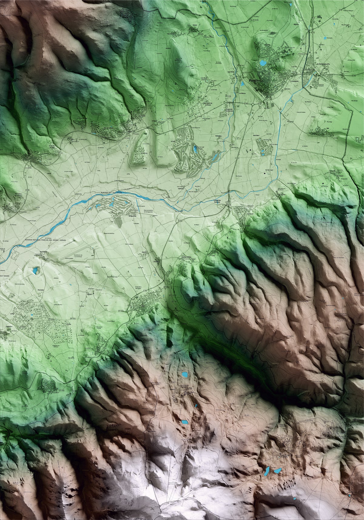 Mapa artístico del relieve de Fontanals de Cerdanya, a la Cerdanya, con 15 km de entorno y base topográfica ICGC