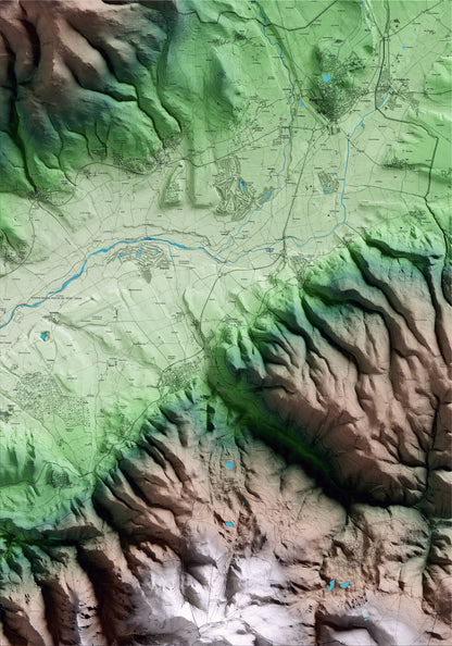 Mapa artístico del relieve de Fontanals de Cerdanya, a la Cerdanya, con 15 km de entorno y base topográfica ICGC