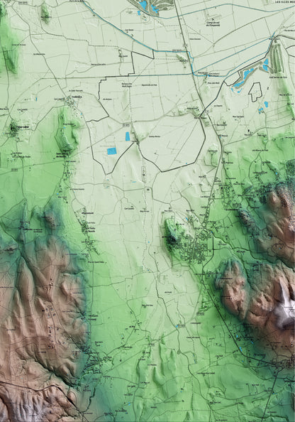 Mapa artístico del relieve de Fontanilles, al Baix Empordà, con 15 km de entorno y base topográfica ICGC. Detalle de la zona inferior derecha.