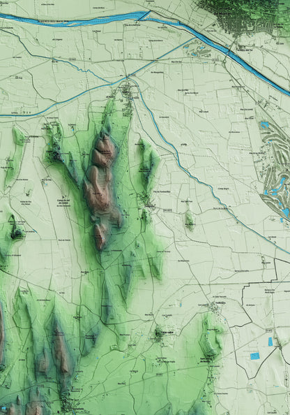 Mapa artístico del relieve de Fontanilles, al Baix Empordà, con 15 km de entorno y base topográfica ICGC. Detalle de la zona central.