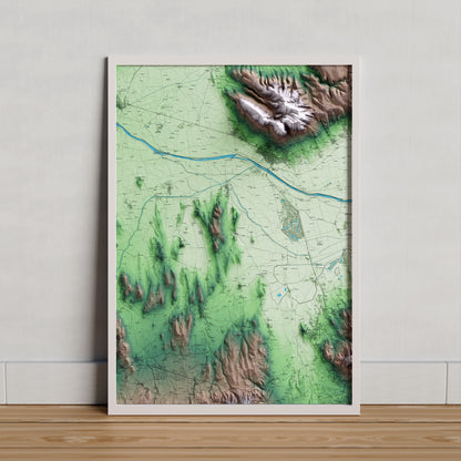 Mapa artístico del relieve de Fontanilles, al Baix Empordà, con 15 km de entorno y base topográfica ICGC. Presentación enmarcada.