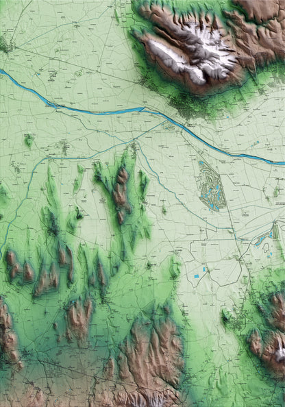 Mapa artístico del relieve de Fontanilles, al Baix Empordà, con 15 km de entorno y base topográfica ICGC