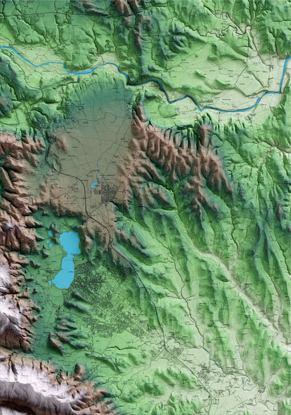 Mapa artístico del relieve de Fontcoberta, en el Pla de l'Estany, con 15 km de entorno y base topográfica ICGC