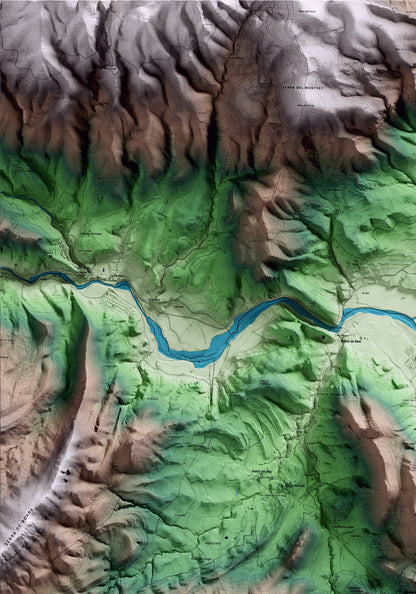 Mapa artístico del relieve de Foradada, a la Noguera, con 15 km de entorno y base topográfica ICGC. Detalle de la zona superior izquierda.