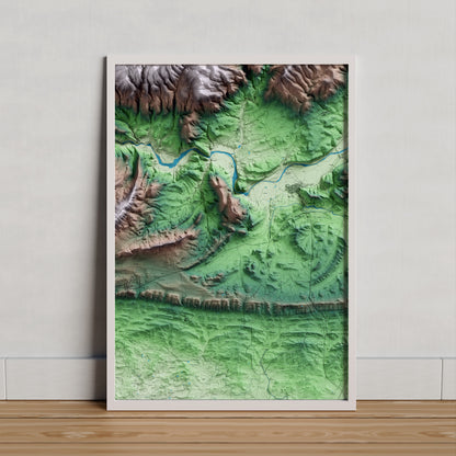 Mapa artístico del relieve de Foradada, a la Noguera, con 15 km de entorno y base topográfica ICGC. Presentación enmarcada.
