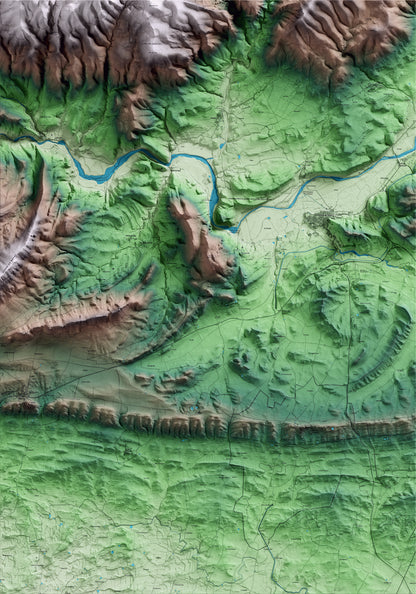 Mapa artístico del relieve de Foradada, a la Noguera, con 15 km de entorno y base topográfica ICGC