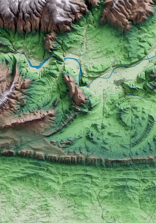 Mapa artístico del relieve de Foradada, a la Noguera, con 15 km de entorno y base topográfica ICGC