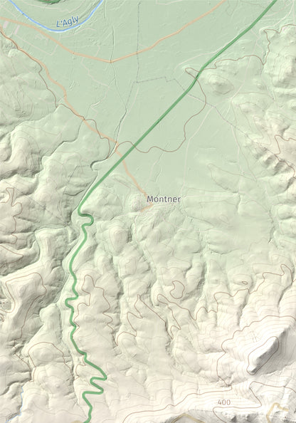 Mapa de relieve de Força Real, 507 m, Rosselló, lámina 100 Cims de Trobart. Detalle de la zona superior izquierda. 21 × 30 cm.