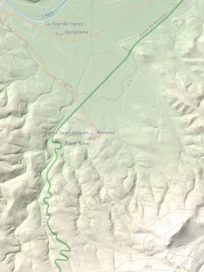 Mapa de relieve de Força Real, 507 m, Rosselló, lámina 100 Cims de Trobart. Detalle de la zona superior izquierda. 30 × 40 cm.