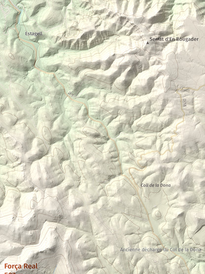 Mapa de relieve de Força Real, 507 m, Rosselló, lámina 100 Cims de Trobart. Detalle de la zona superior derecha. 30 × 40 cm.