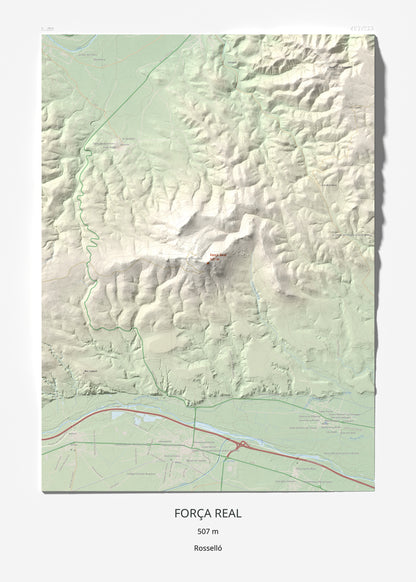 Mapa de relieve de Força Real, 507 m, Rosselló, lámina 100 Cims de Trobart 50 × 70 cm.