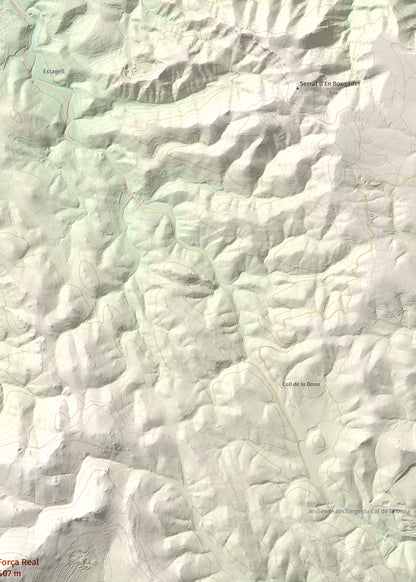 Mapa de relieve de Força Real, 507 m, Rosselló, lámina 100 Cims de Trobart. Detalle de la zona superior derecha. 50 × 70 cm.