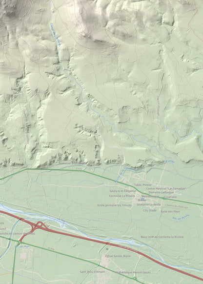 Mapa de relieve de Força Real, 507 m, Rosselló, lámina 100 Cims de Trobart. Detalle de la zona inferior derecha. 50 × 70 cm.