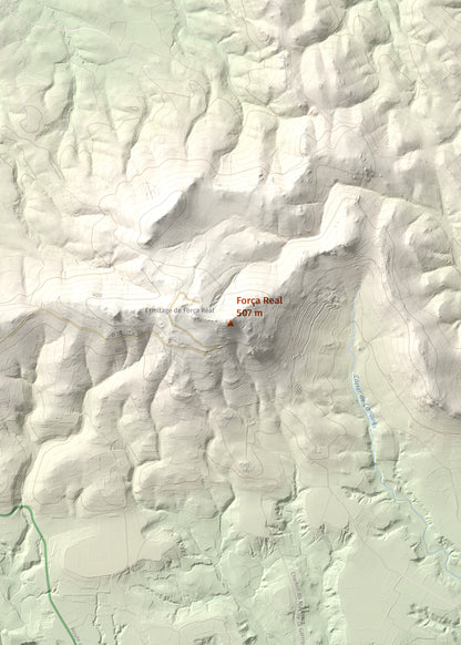 Mapa de relieve de Força Real, 507 m, Rosselló, lámina 100 Cims de Trobart. Detalle de la zona central. 50 × 70 cm.
