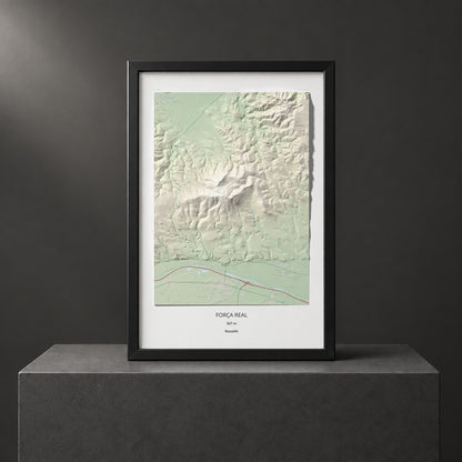 Mapa de relieve de Força Real, 507 m, Rosselló, lámina 100 Cims de Trobart. Presentación enmarcada. 61 × 91 cm.