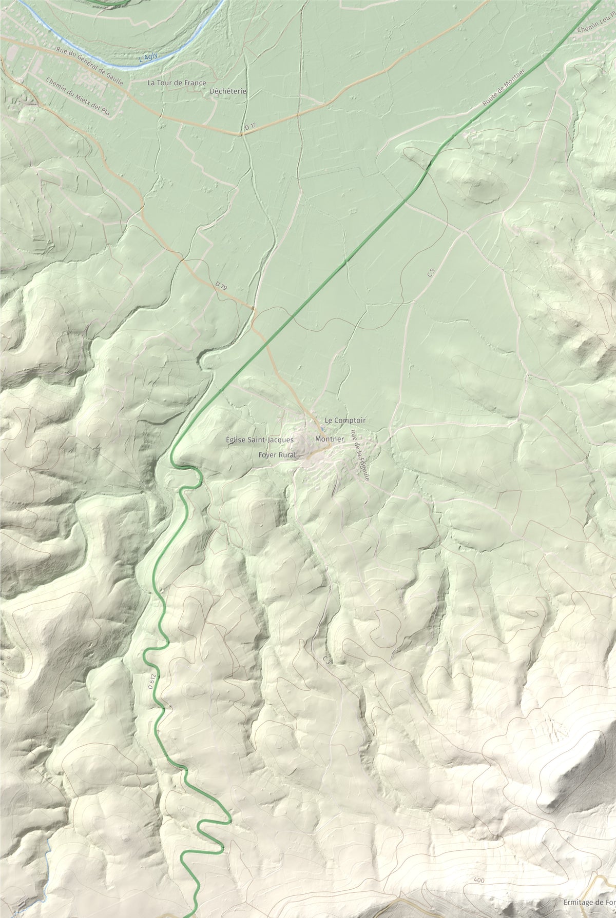 Mapa de relieve de Força Real, 507 m, Rosselló, lámina 100 Cims de Trobart. Detalle de la zona superior izquierda. 61 × 91 cm.