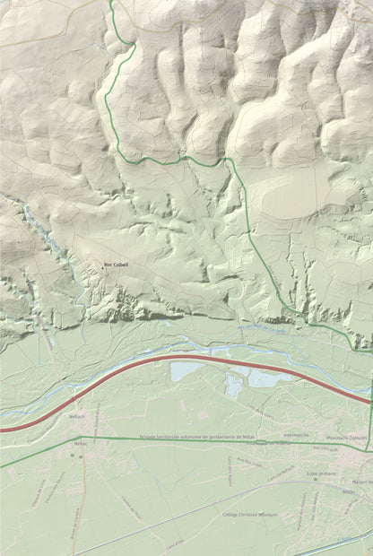 Mapa de relieve de Força Real, 507 m, Rosselló, lámina 100 Cims de Trobart. Detalle de la zona inferior izquierda. 61 × 91 cm.