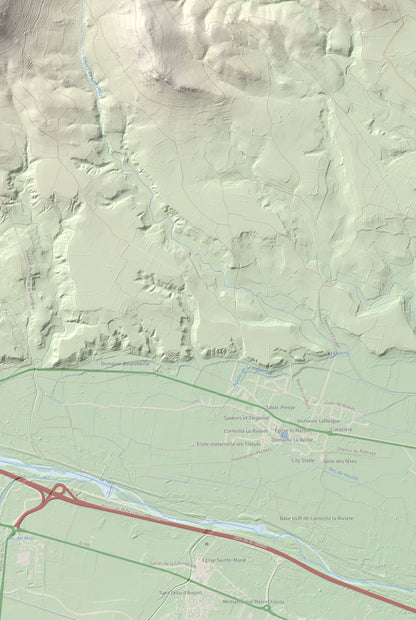 Mapa de relieve de Força Real, 507 m, Rosselló, lámina 100 Cims de Trobart. Detalle de la zona inferior derecha. 61 × 91 cm.