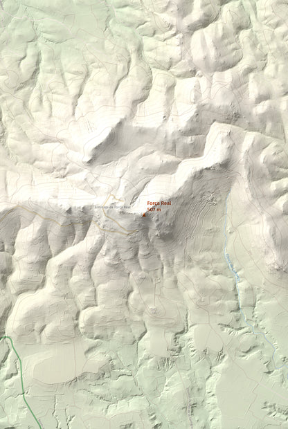 Mapa de relieve de Força Real, 507 m, Rosselló, lámina 100 Cims de Trobart. Detalle de la zona central. 61 × 91 cm.