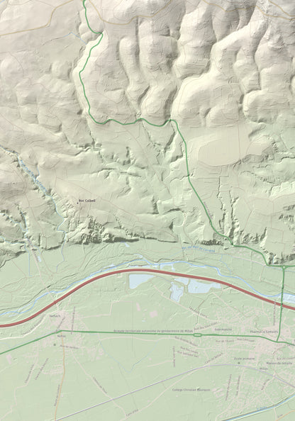 Mapa de relieve de Força Real, 507 m, Rosselló, lámina 100 Cims de Trobart. Detalle de la zona inferior izquierda. 70 × 100 cm.