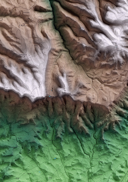 Mapa artístico del relieve de Forès, a la Conca de Barberà, con 15 km de entorno y base topográfica ICGC. Detalle de la zona central.