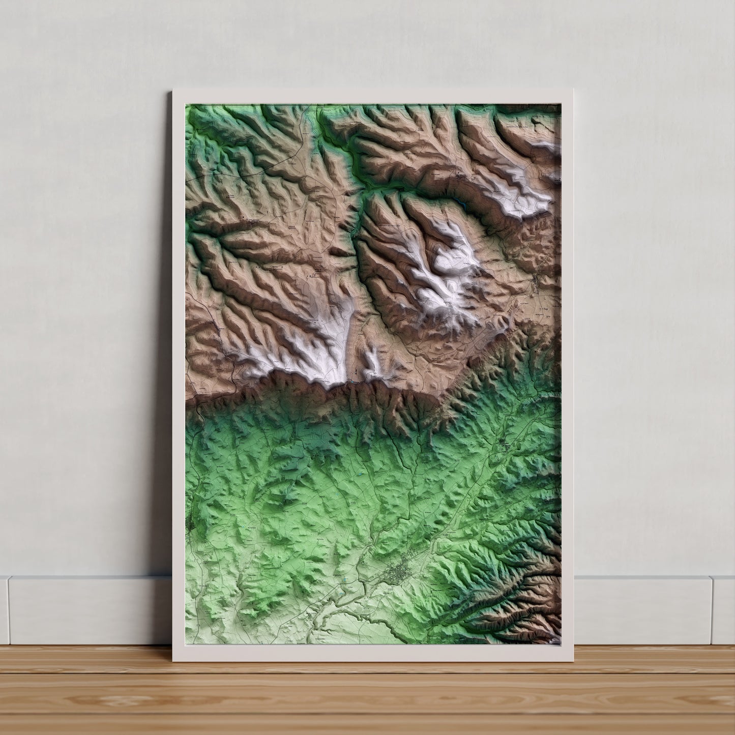 Mapa artístico del relieve de Forès, a la Conca de Barberà, con 15 km de entorno y base topográfica ICGC. Presentación enmarcada.