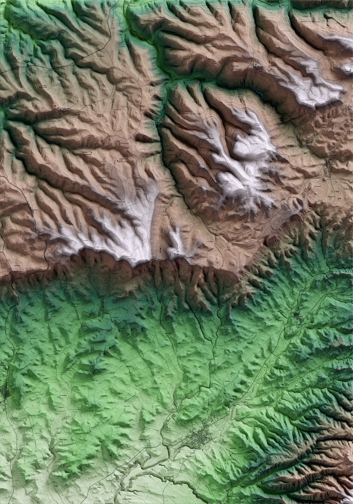 Mapa artístico del relieve de Forès, a la Conca de Barberà, con 15 km de entorno y base topográfica ICGC