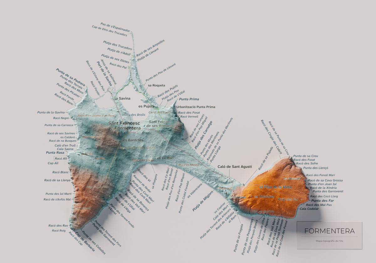Edició octubre 2026 · Mapa topogràfic de Formentera, Blau i taronja, 21 × 30 cm: mapa complet.