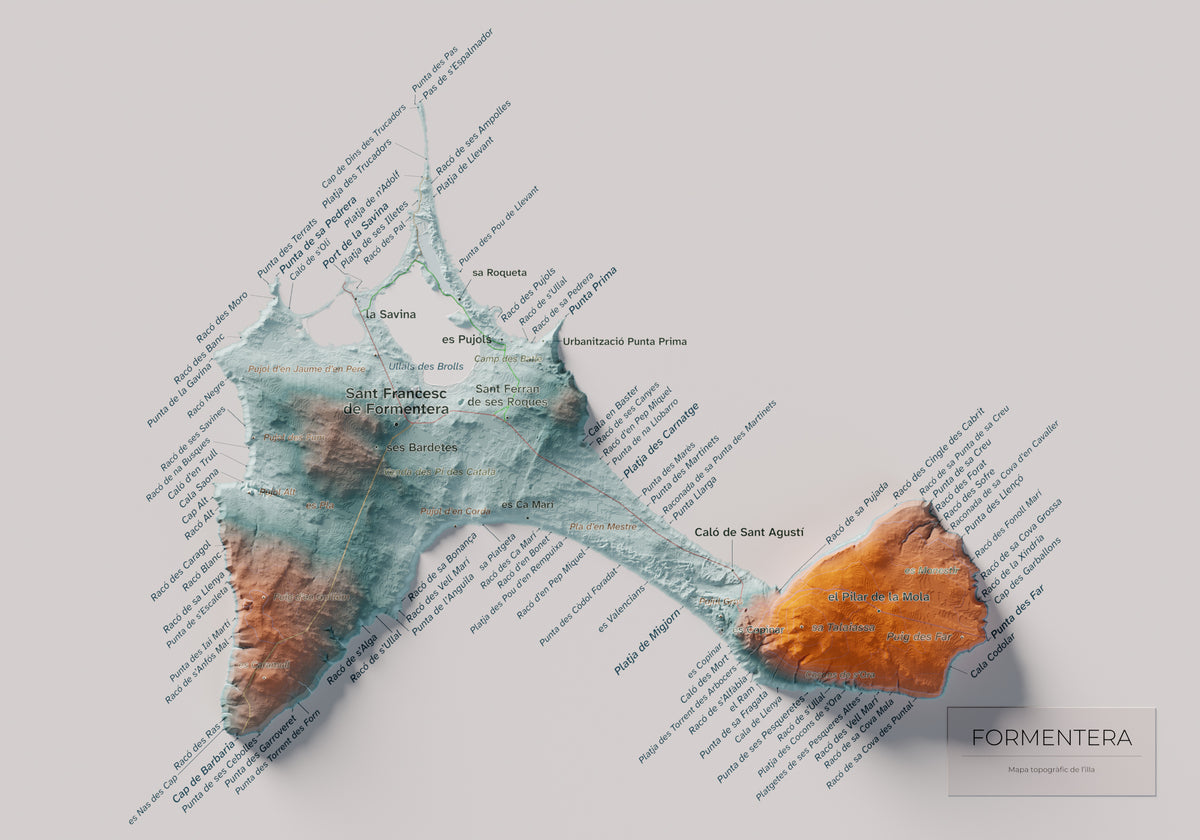 Mapa topográfico de Formentera, Azul y naranja, 21 × 30 cm: mapa completo.