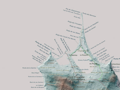 Edició octubre 2026 · Mapa topogràfic de Formentera, Blau i taronja, 30 × 40 cm: detall de la costa nord-oest.