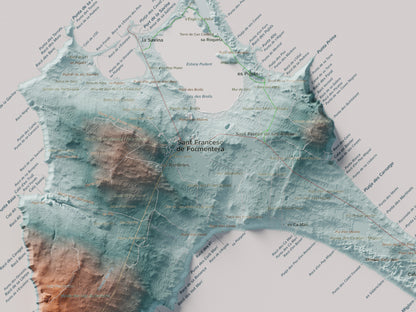 Mapa topográfico de Formentera, Azul y naranja, 50 × 70 cm: Sant Francesc y pueblos.