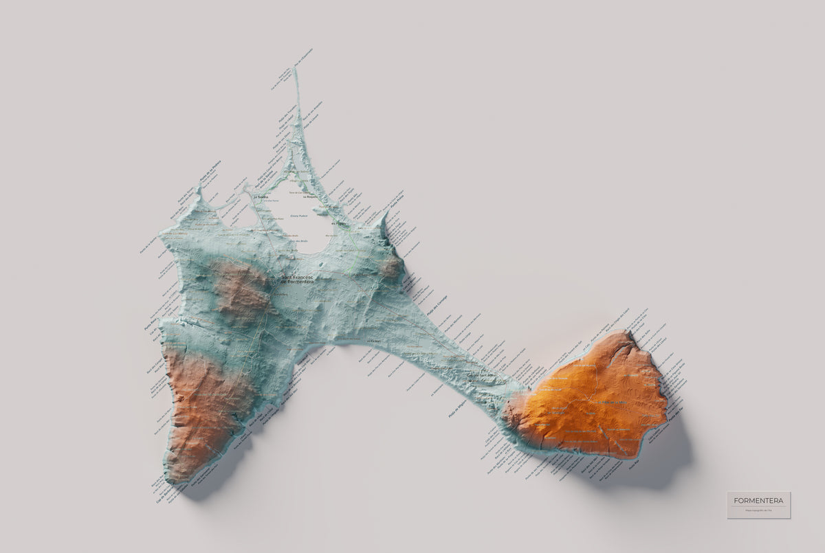 Mapa topográfico de Formentera, Azul y naranja, 61 × 91 cm: mapa completo.