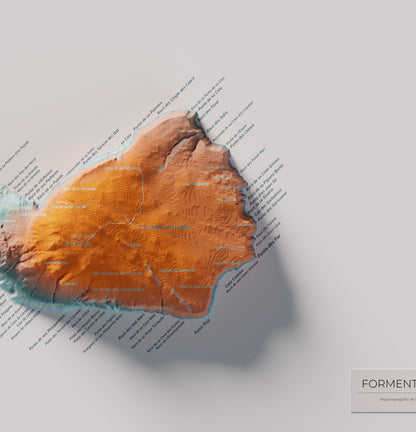 Mapa topográfico de Formentera, Azul y naranja, 61 × 91 cm: la Mola y costa este.