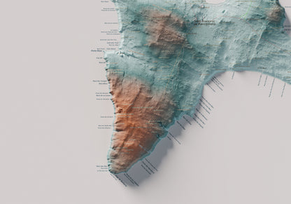 Edició octubre 2026 · Mapa topogràfic de Formentera, Blau i taronja, 70 × 100 cm: detall de la costa sud-oest.