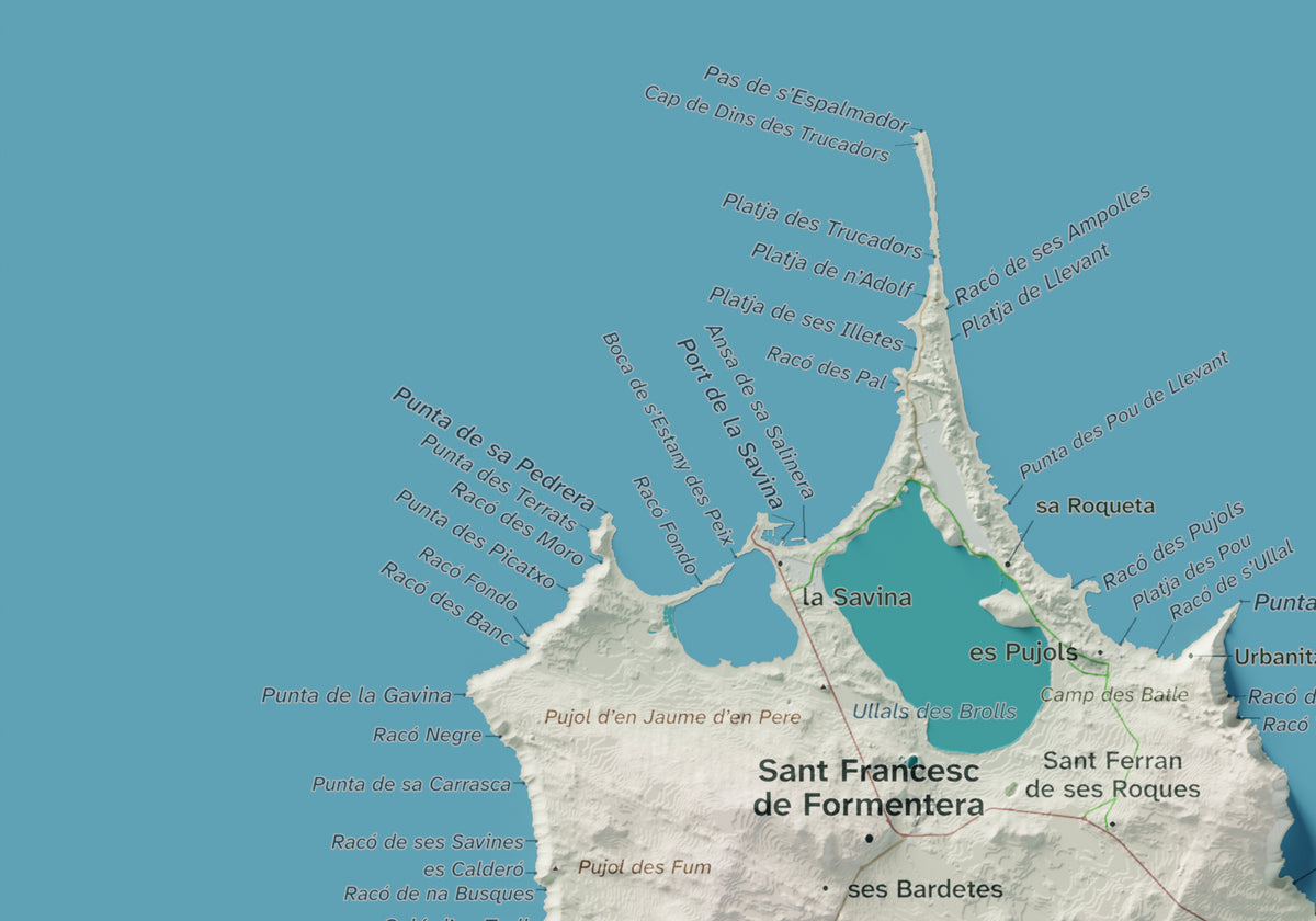 Edició octubre 2026 · Mapa topogràfic de Formentera, Cartogràfic, 21 × 30 cm: detall de la costa nord-oest.
