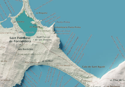 Edició octubre 2026 · Mapa topogràfic de Formentera, Cartogràfic, 21 × 30 cm: detall central.
