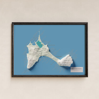 Mapa topográfico de Formentera, Cartográfico, 21 × 30 cm: presentación en marco negro (marco no incluido).