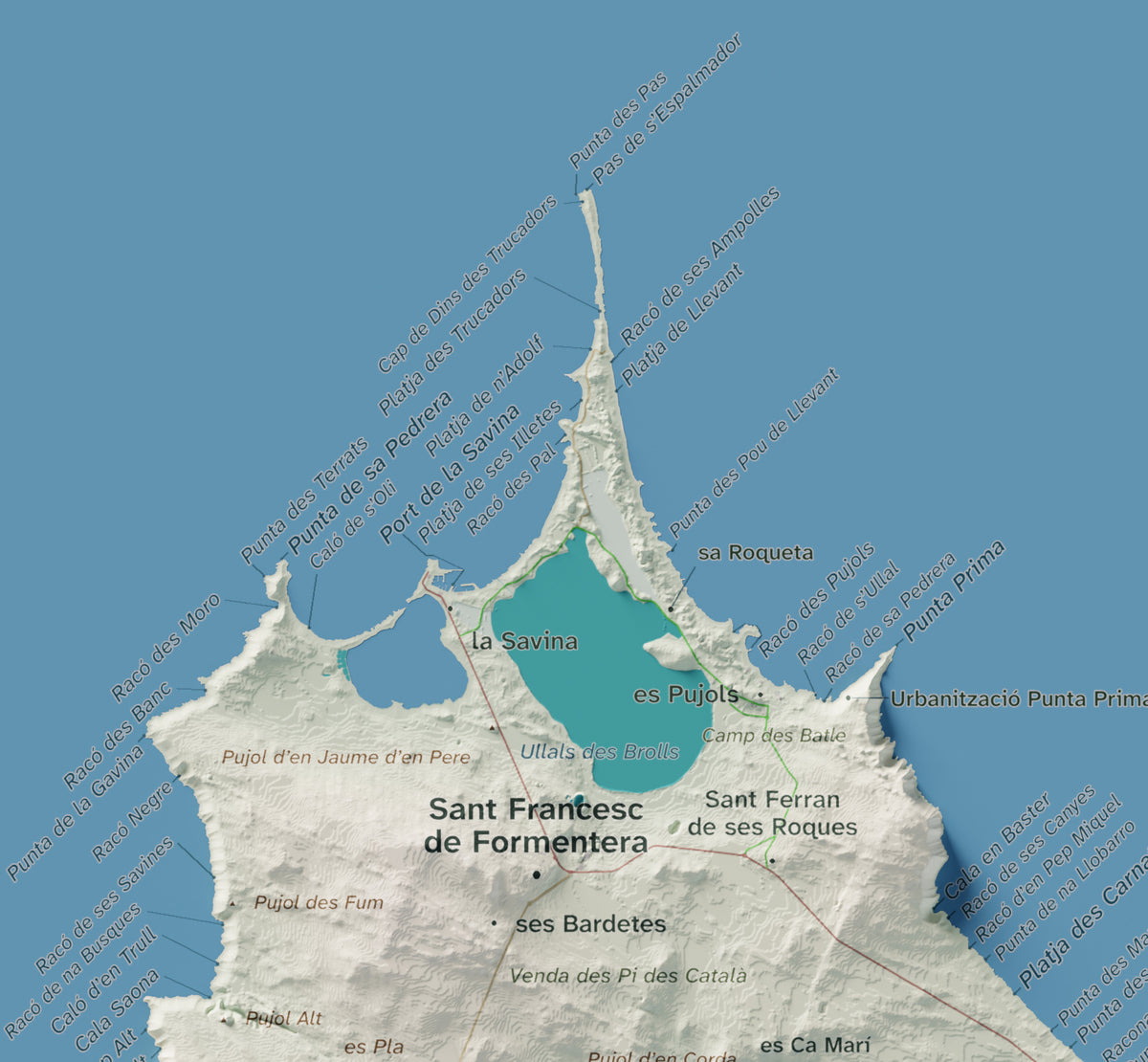 Mapa topográfico de Formentera, Cartográfico, 21 × 30 cm: Illetes y costa norte.